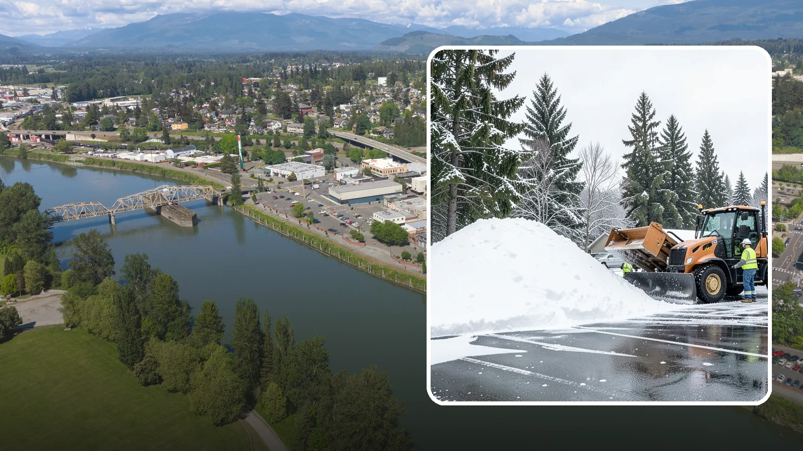 Parking Lot Snow Hauling in Mount Vernon, Skagit County, WA - When wet Cascade snow piles higher than your lot can hold, we haul it off-site to reclaim your stalls.