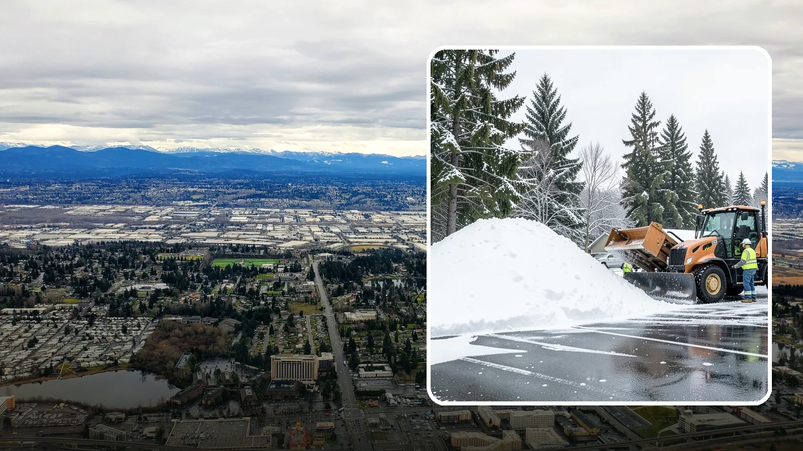 Parking Lot Snow Hauling in SeaTac, King County, WA - When wet Cascade snow piles higher than your lot can hold, we haul it off-site to reclaim your stalls.