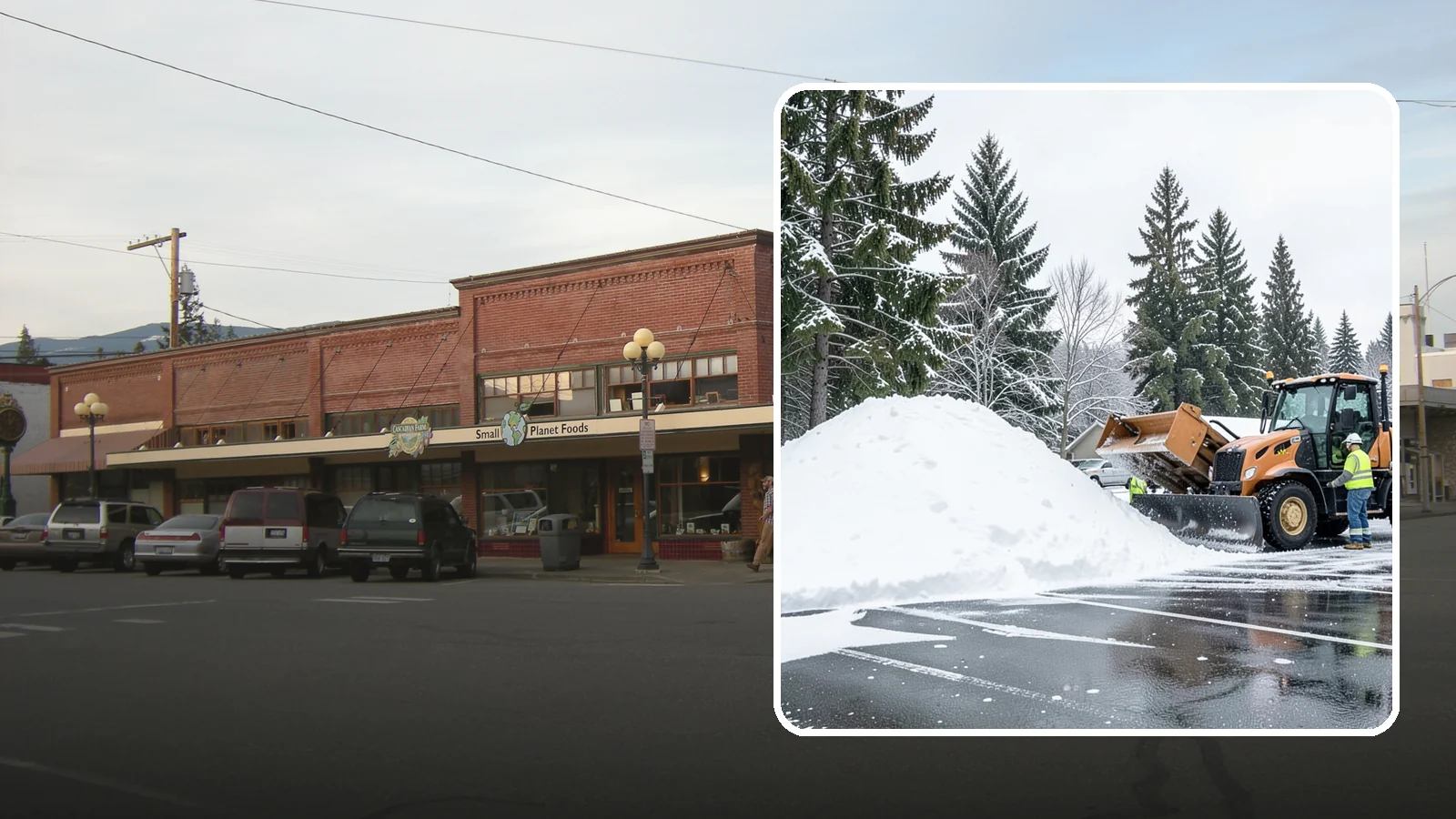 Parking Lot Snow Hauling in Sedro-Woolley, Skagit County, WA - When wet Cascade snow piles higher than your lot can hold, we haul it off-site to reclaim your stalls.
