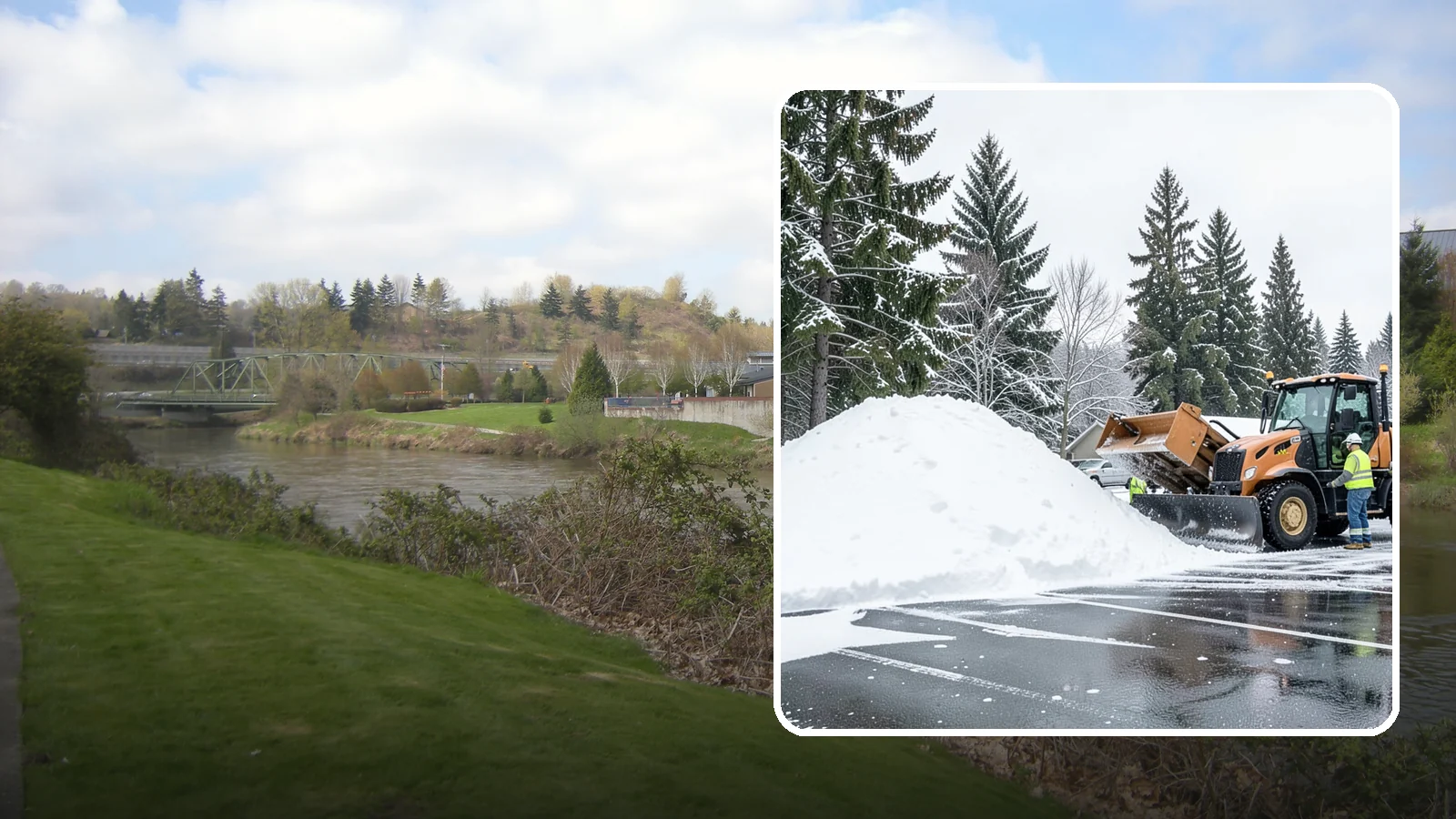 Parking Lot Snow Hauling in Tukwila, King County, WA - When wet Cascade snow piles higher than your lot can hold, we haul it off-site to reclaim your stalls.