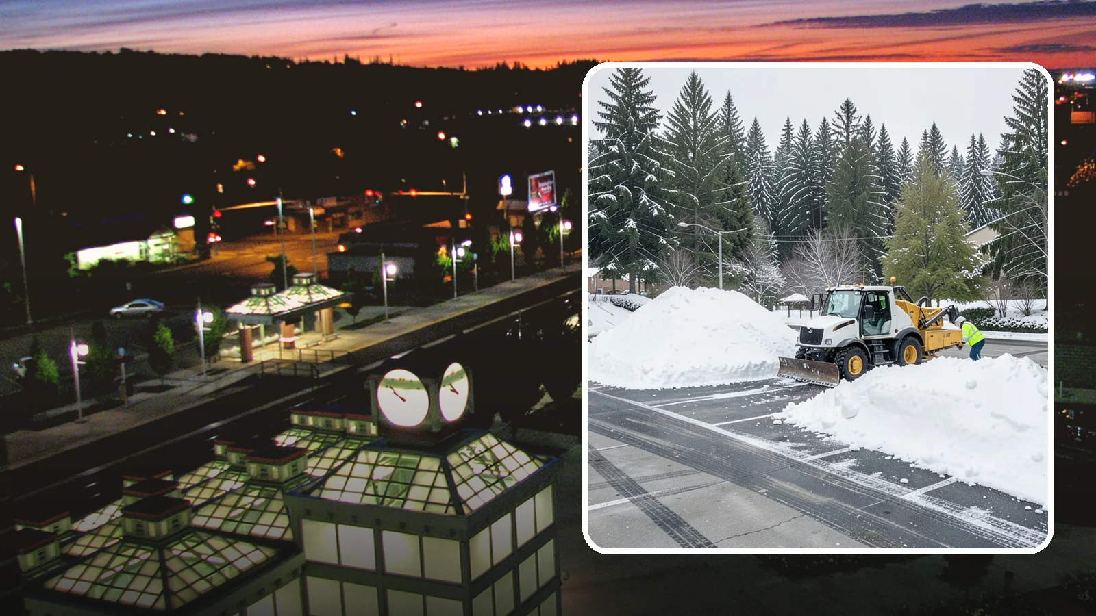 Parking Lot Snow Relocation in Auburn, King County, WA - We reposition plowed snow into out-of-the-way piles so your lot stays open and safe.