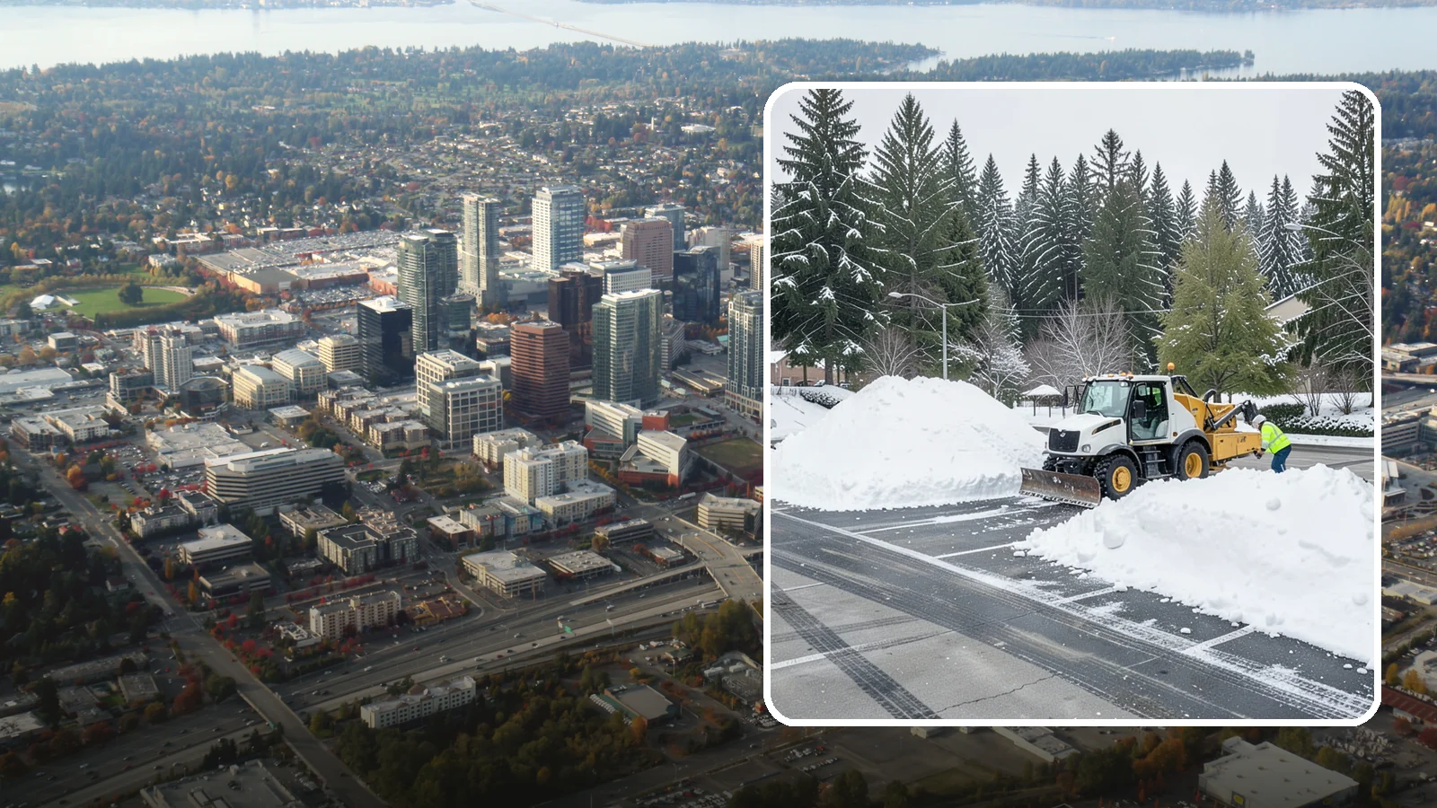 Parking Lot Snow Relocation in Bellevue, King County, WA - We reposition plowed snow into out-of-the-way piles so your lot stays open and safe.