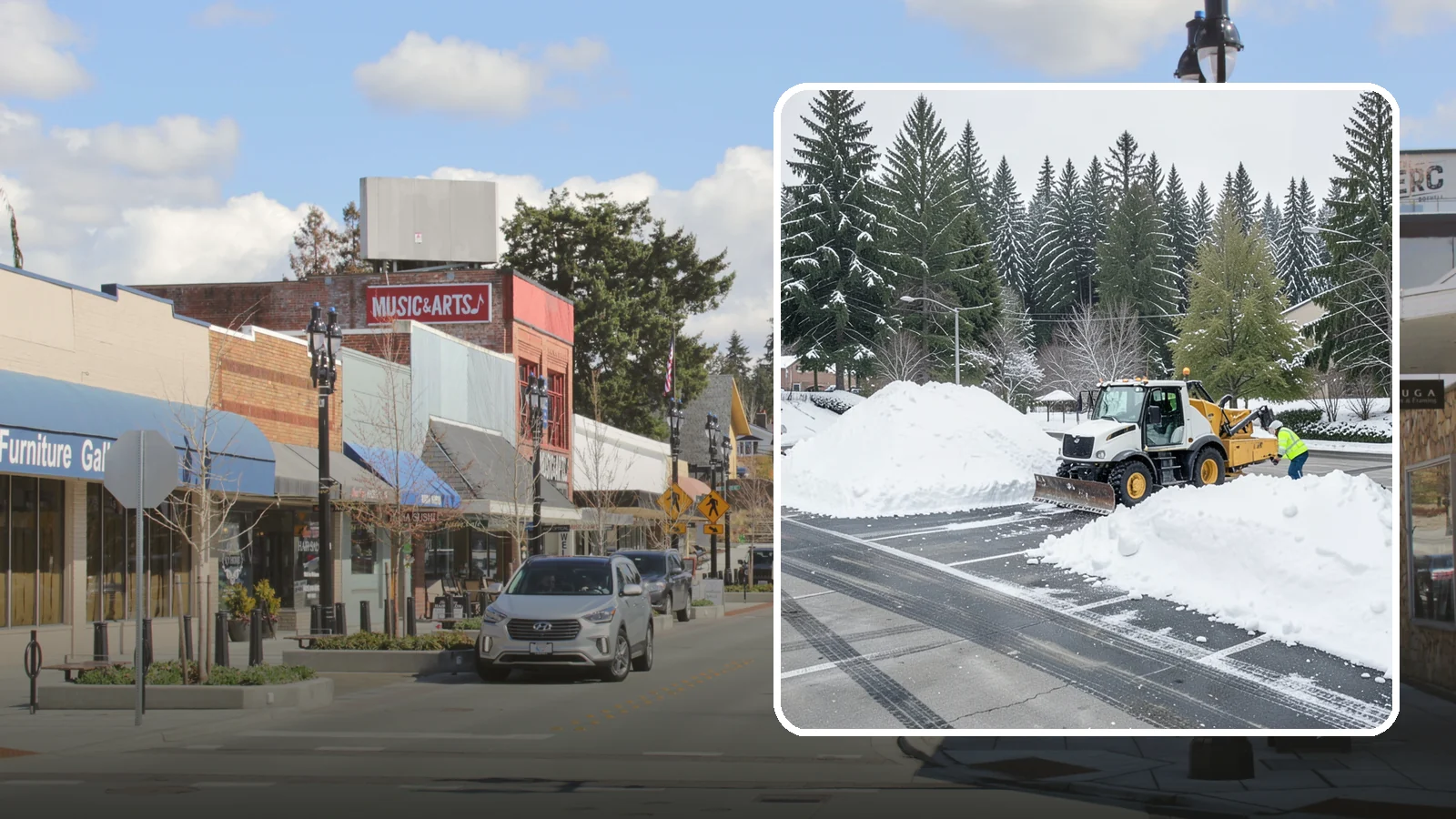 Parking Lot Snow Relocation in Bothell, King County, WA - We reposition plowed snow into out-of-the-way piles so your lot stays open and safe.