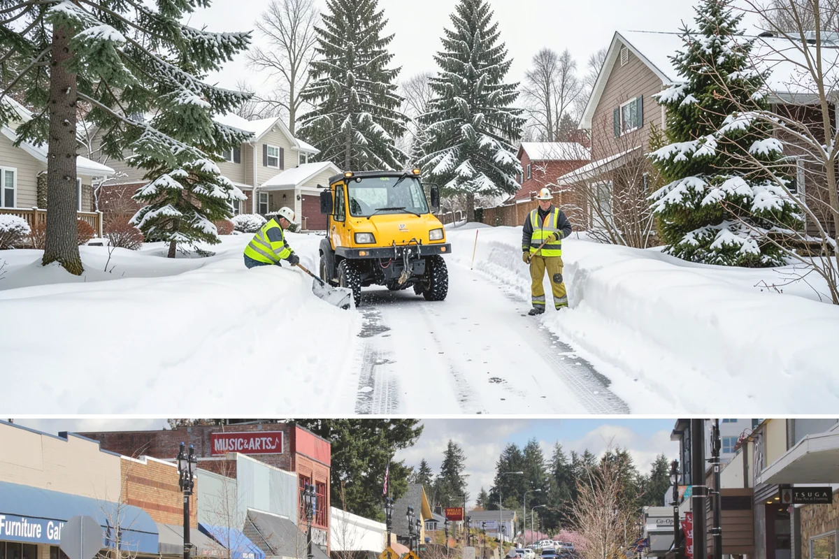 Parking Lot Snow Relocation in Bothell, King County, WA - Relocation runs throughout the snow season whenever storms fill your primary piles.