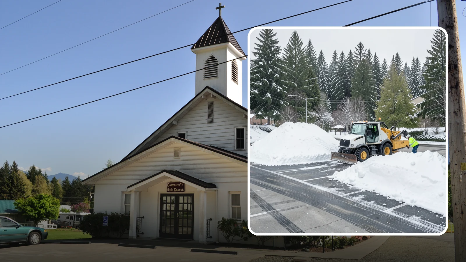Parking Lot Snow Relocation in Concrete, Skagit County, WA - We reposition plowed snow into out-of-the-way piles so your lot stays open and safe.