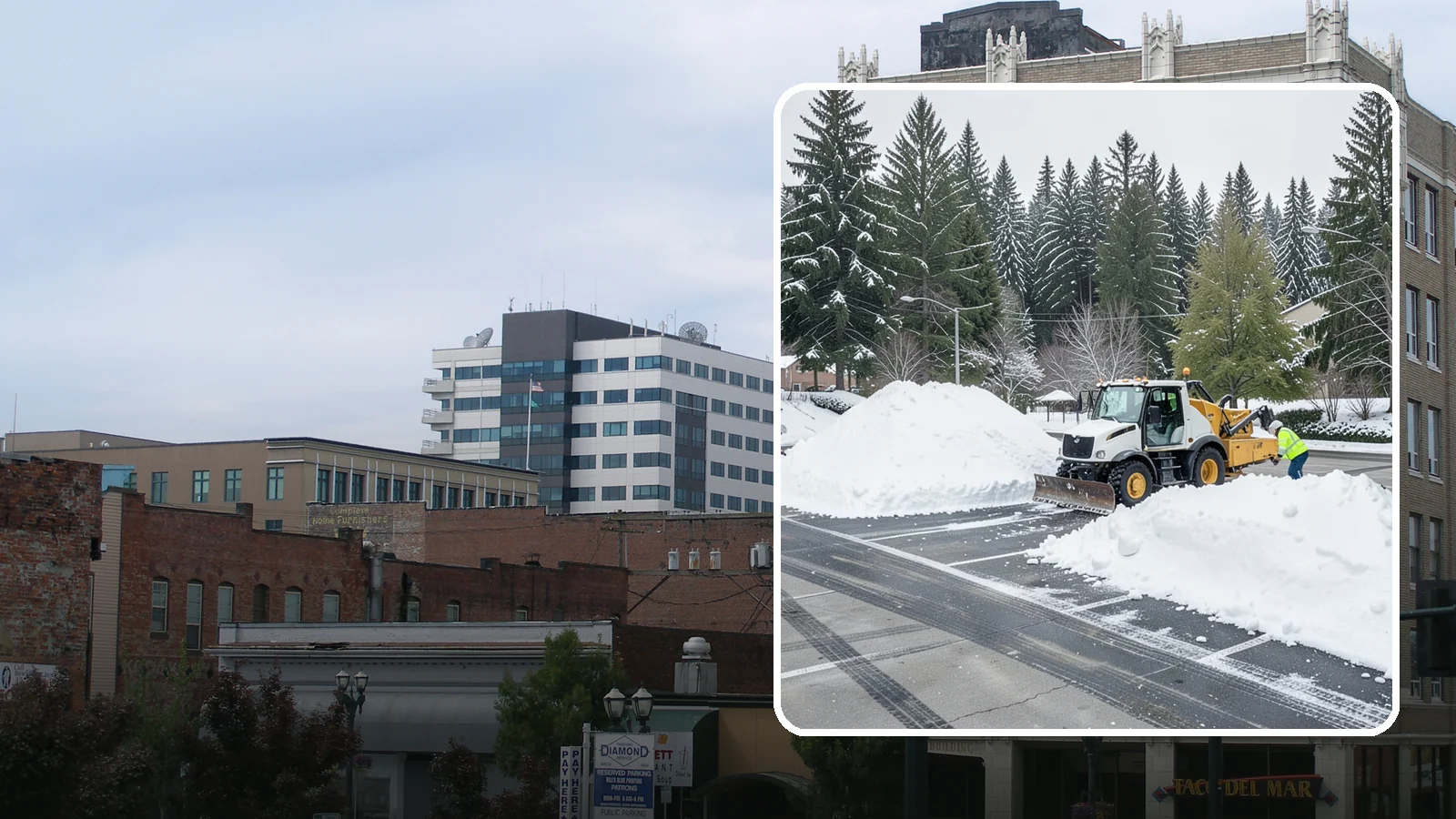Parking Lot Snow Relocation in Everett, Snohomish County, WA - We reposition plowed snow into out-of-the-way piles so your lot stays open and safe.