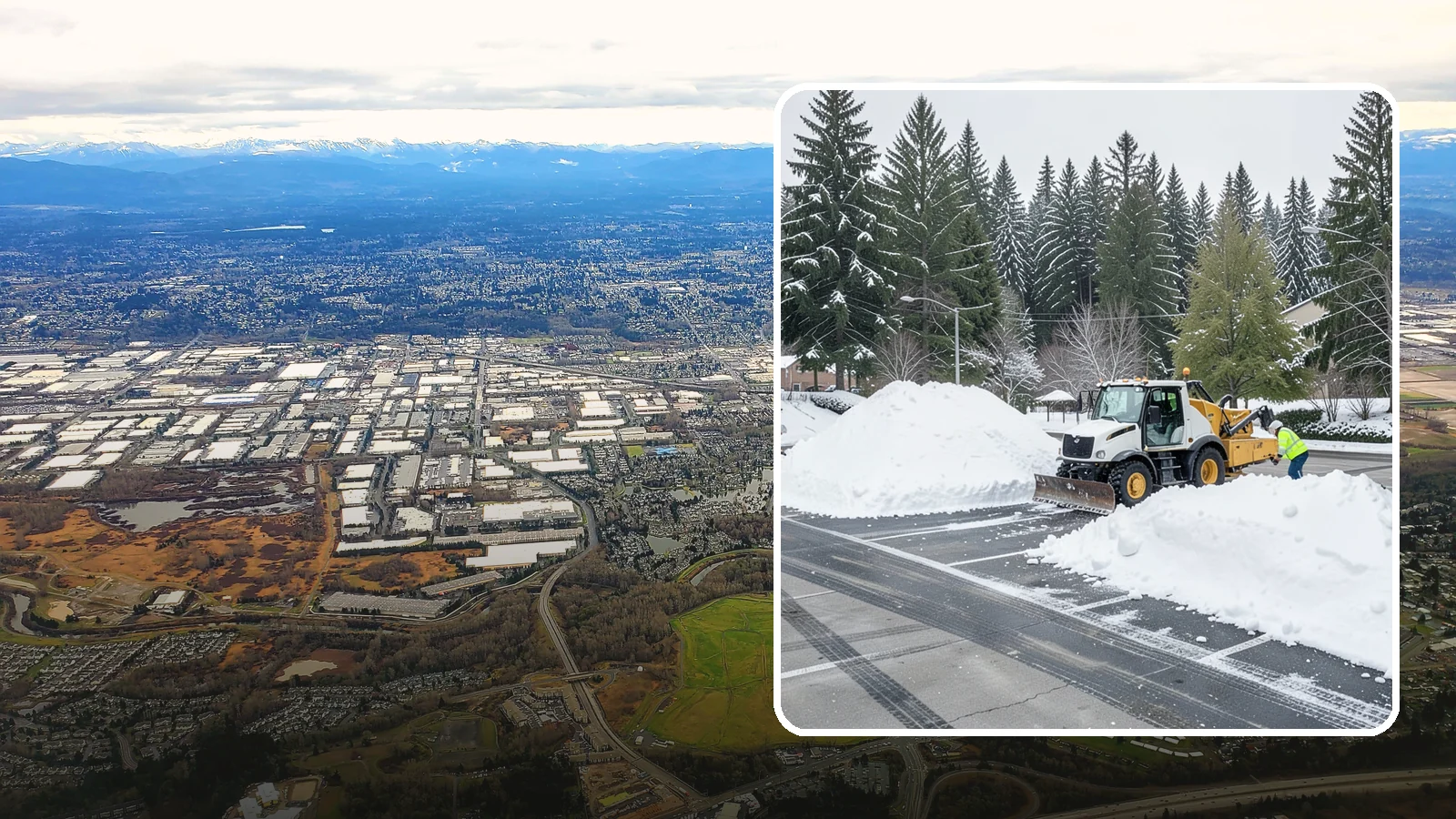 Parking Lot Snow Relocation in Kent, King County, WA - We reposition plowed snow into out-of-the-way piles so your lot stays open and safe.