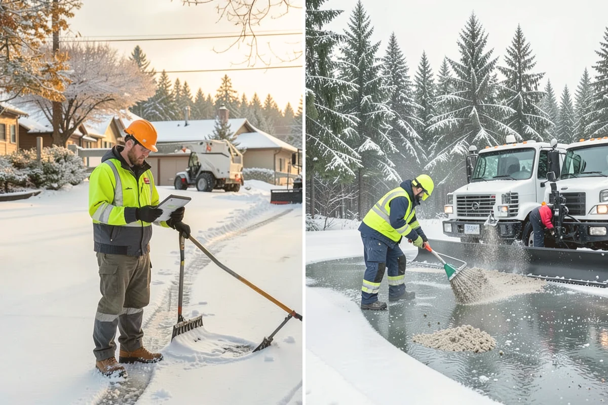 Parking Lot Snow Relocation in Kent, King County, WA - We designate stacking corners during the pre-season walk