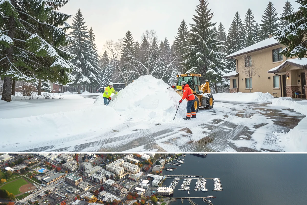 Parking Lot Snow Relocation in Kirkland, King County, WA - Relocation runs throughout the snow season whenever storms fill your primary piles.