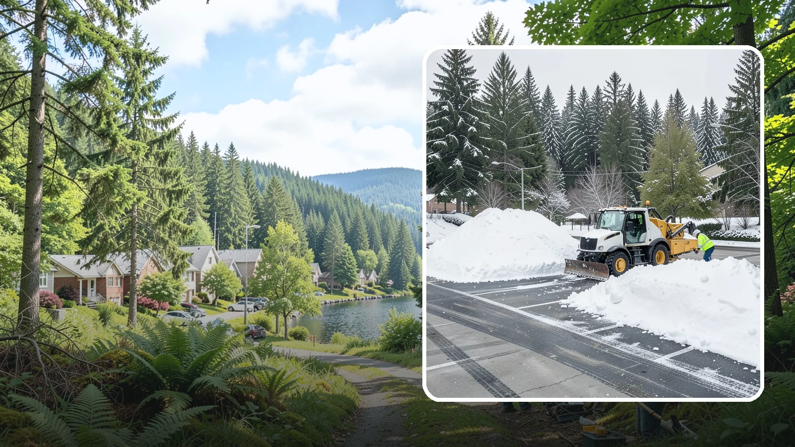 Parking Lot Snow Relocation in Lake Forest Park, King County, WA - We reposition plowed snow into out-of-the-way piles so your lot stays open and safe.