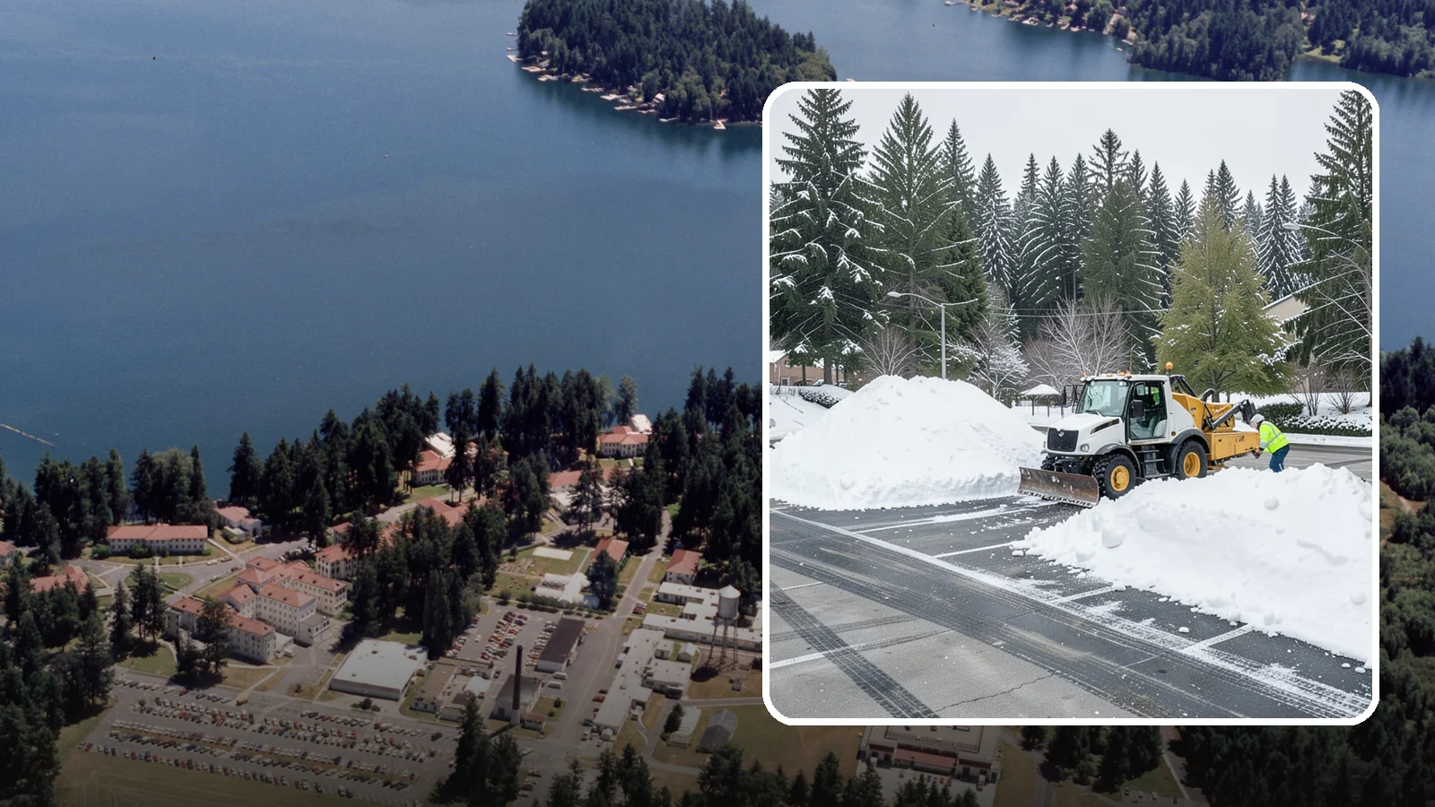 Parking Lot Snow Relocation in Lakewood, Pierce County, WA - We reposition plowed snow into out-of-the-way piles so your lot stays open and safe.