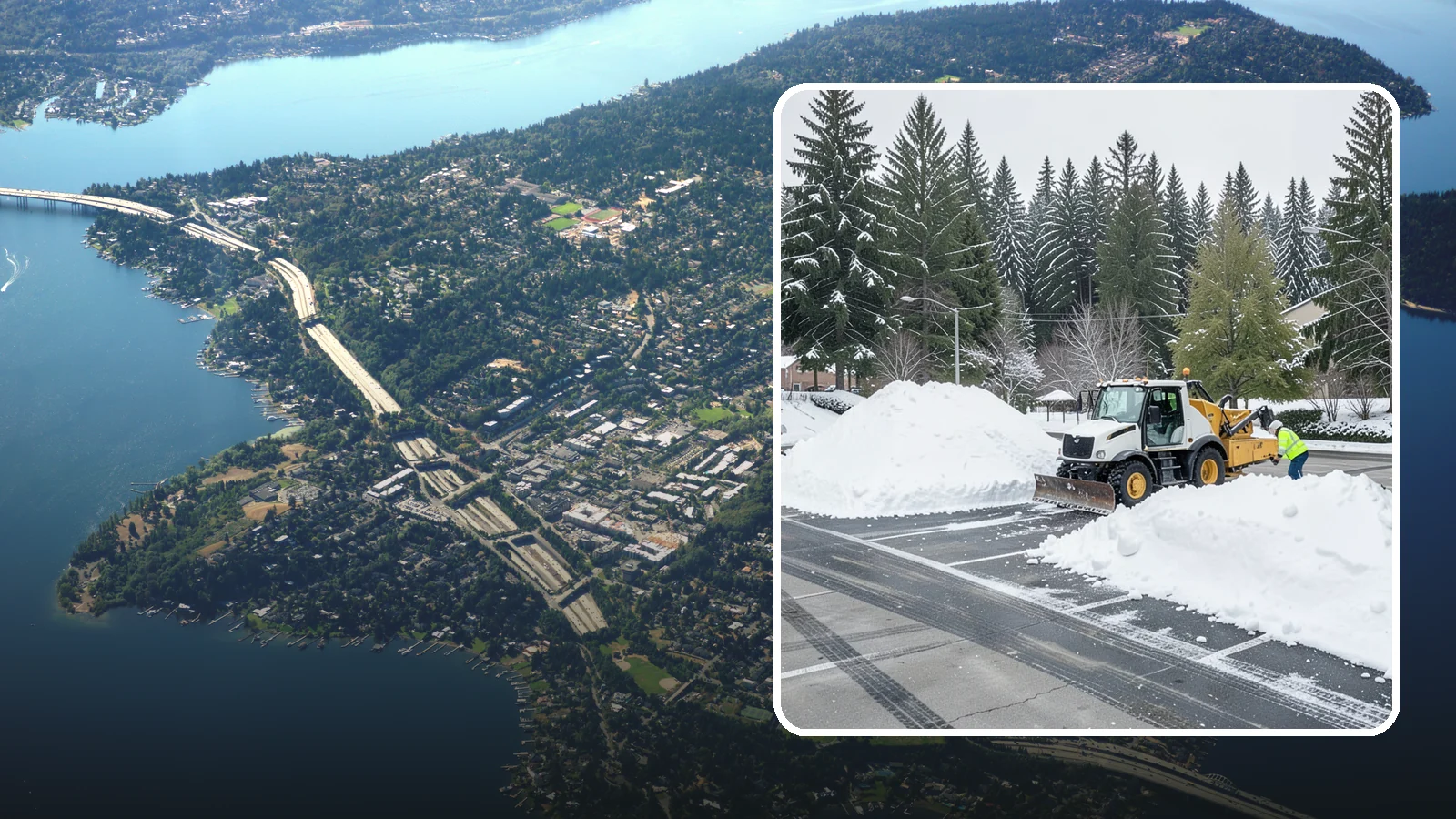 Parking Lot Snow Relocation in Mercer Island, King County, WA - We reposition plowed snow into out-of-the-way piles so your lot stays open and safe.