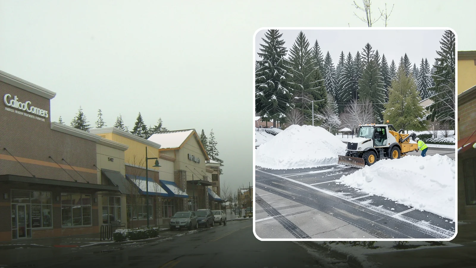 Parking Lot Snow Relocation in Mill Creek, Snohomish County, WA - We reposition plowed snow into out-of-the-way piles so your lot stays open and safe.