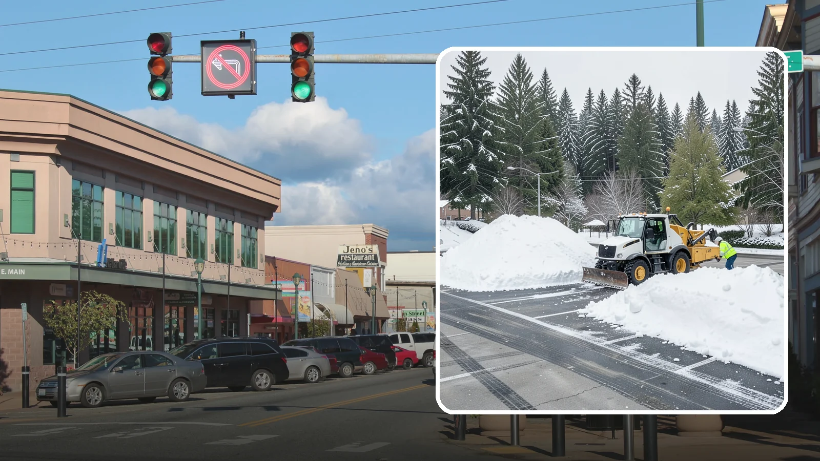 Parking Lot Snow Relocation in Monroe, Snohomish County, WA - We reposition plowed snow into out-of-the-way piles so your lot stays open and safe.