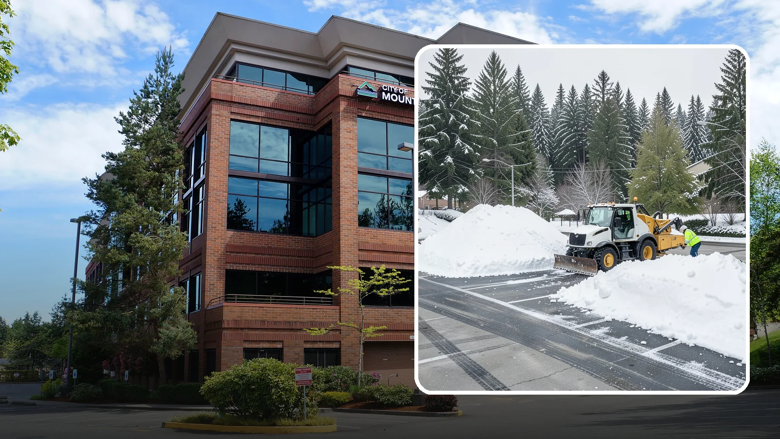 Parking Lot Snow Relocation in Mountlake Terrace, Snohomish County, WA - We reposition plowed snow into out-of-the-way piles so your lot stays open and safe.