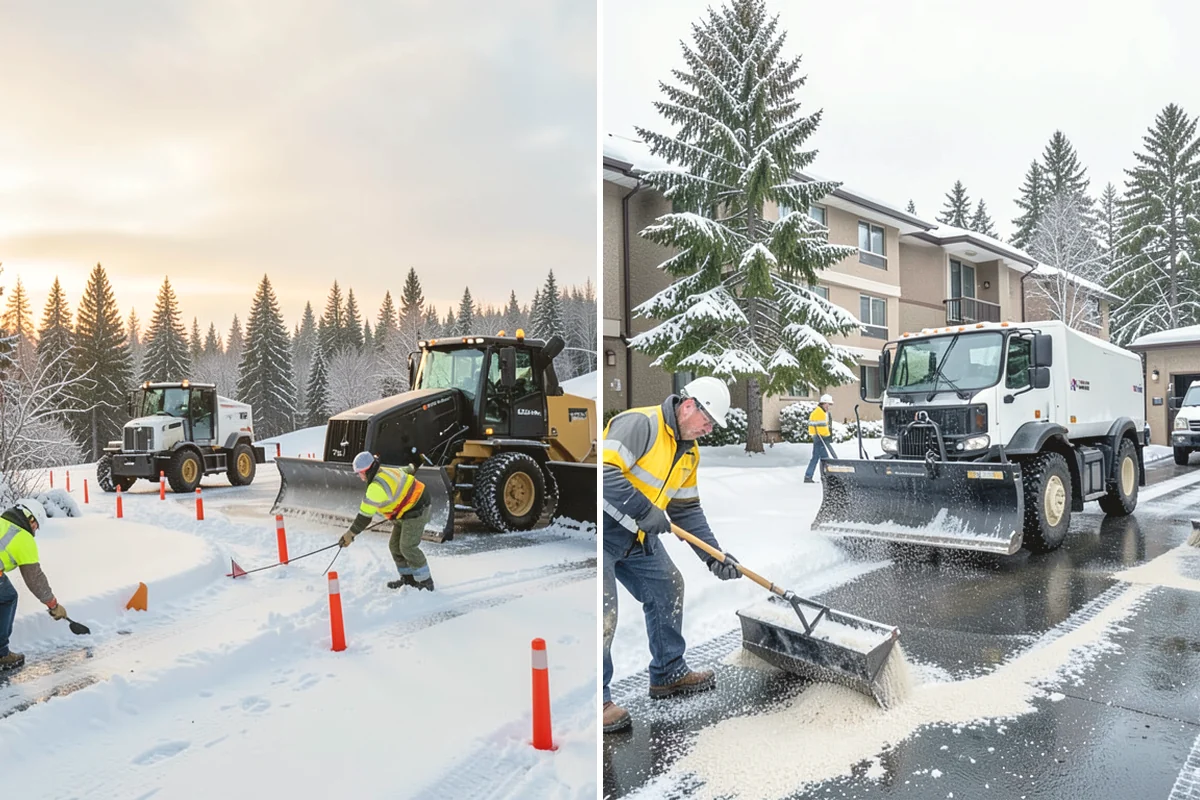 Parking Lot Snow Relocation in Mountlake Terrace, Snohomish County, WA - We designate stacking corners during the pre-season walk