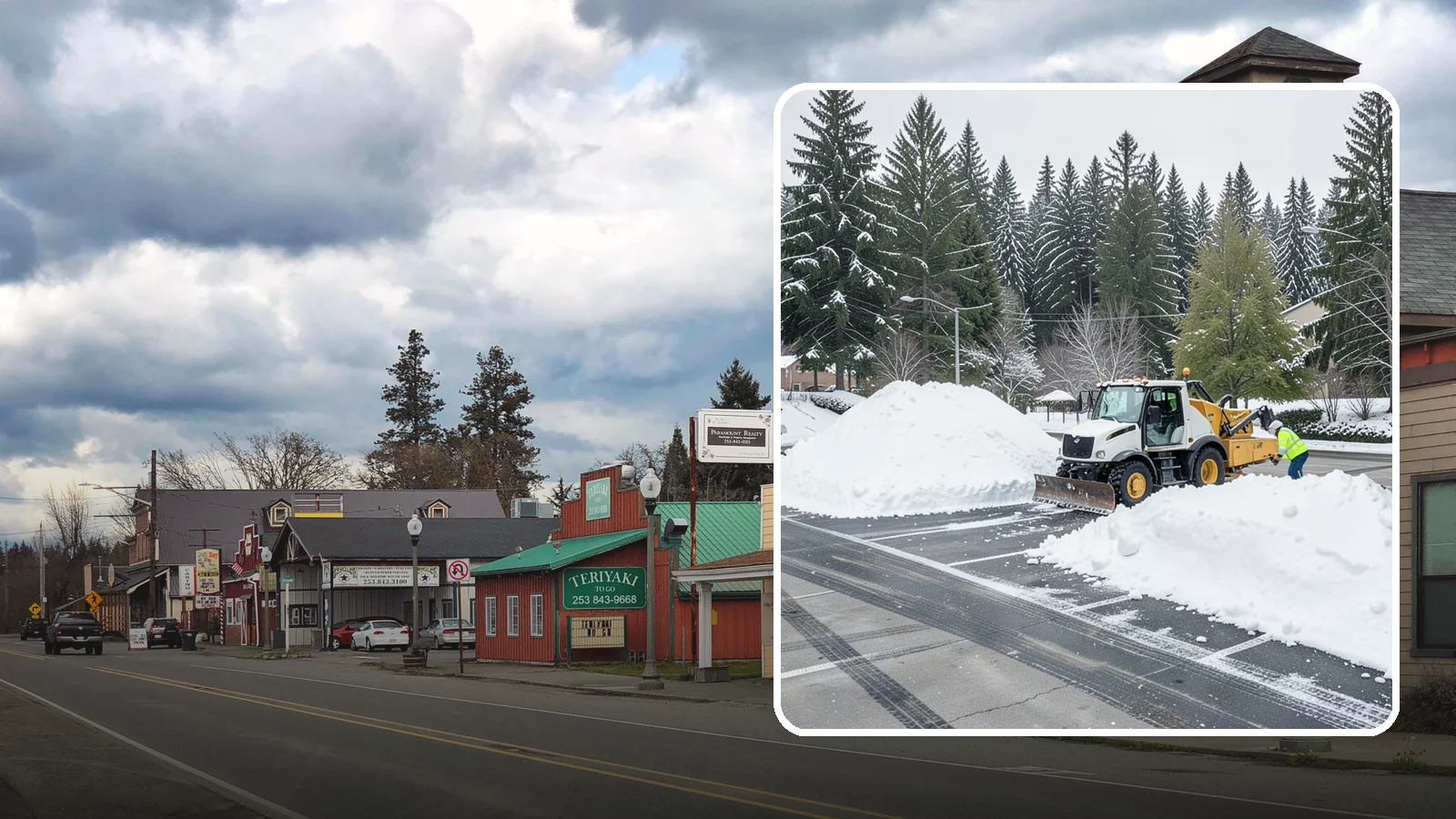 Parking Lot Snow Relocation in Roy, Pierce County, WA - We reposition plowed snow into out-of-the-way piles so your lot stays open and safe.