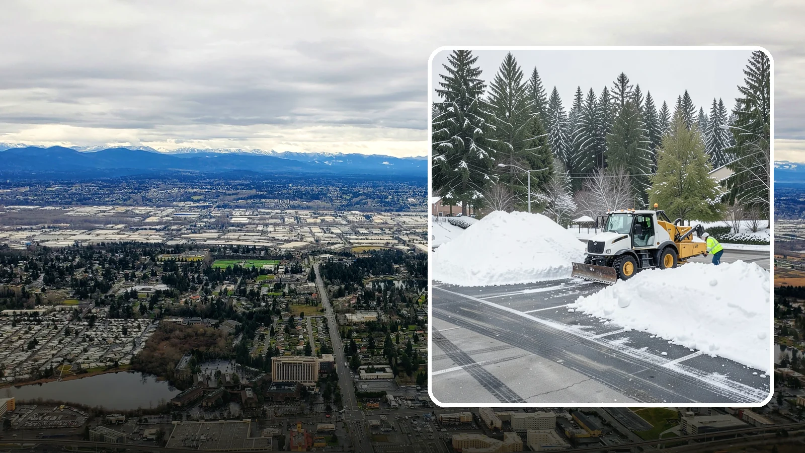 Parking Lot Snow Relocation in SeaTac, King County, WA - We reposition plowed snow into out-of-the-way piles so your lot stays open and safe.