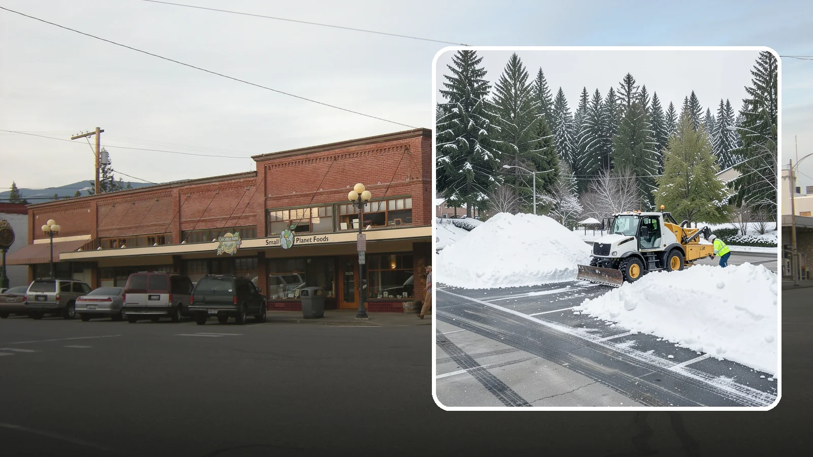 Parking Lot Snow Relocation in Sedro-Woolley, Skagit County, WA - We reposition plowed snow into out-of-the-way piles so your lot stays open and safe.