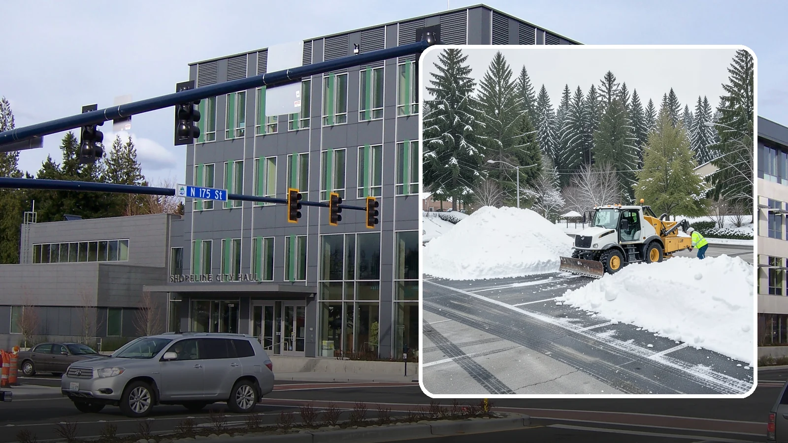 Parking Lot Snow Relocation in Shoreline, King County, WA - We reposition plowed snow into out-of-the-way piles so your lot stays open and safe.