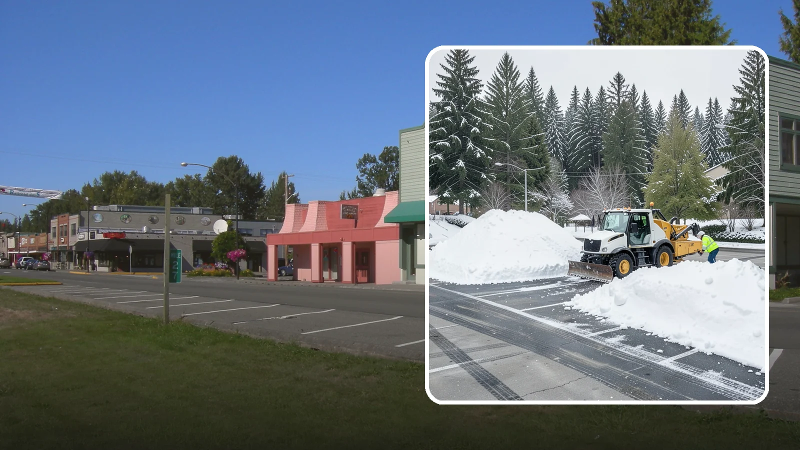 Parking Lot Snow Relocation in Snoqualmie, King County, WA - We reposition plowed snow into out-of-the-way piles so your lot stays open and safe.
