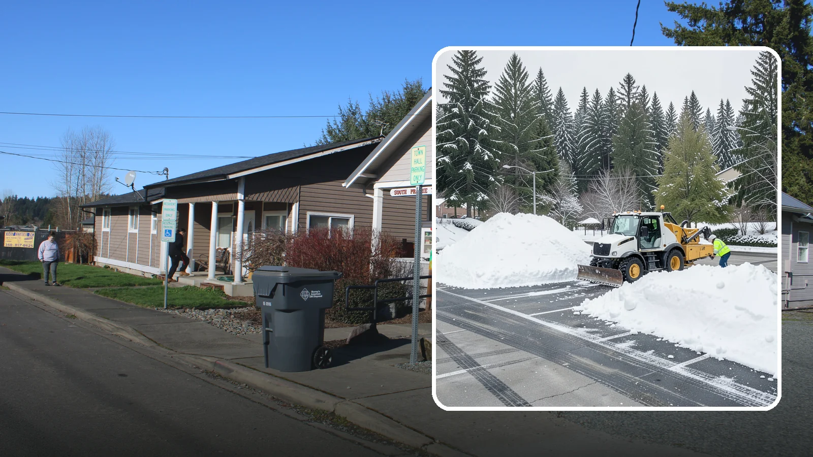 Parking Lot Snow Relocation in South Prairie, Pierce County, WA - We reposition plowed snow into out-of-the-way piles so your lot stays open and safe.