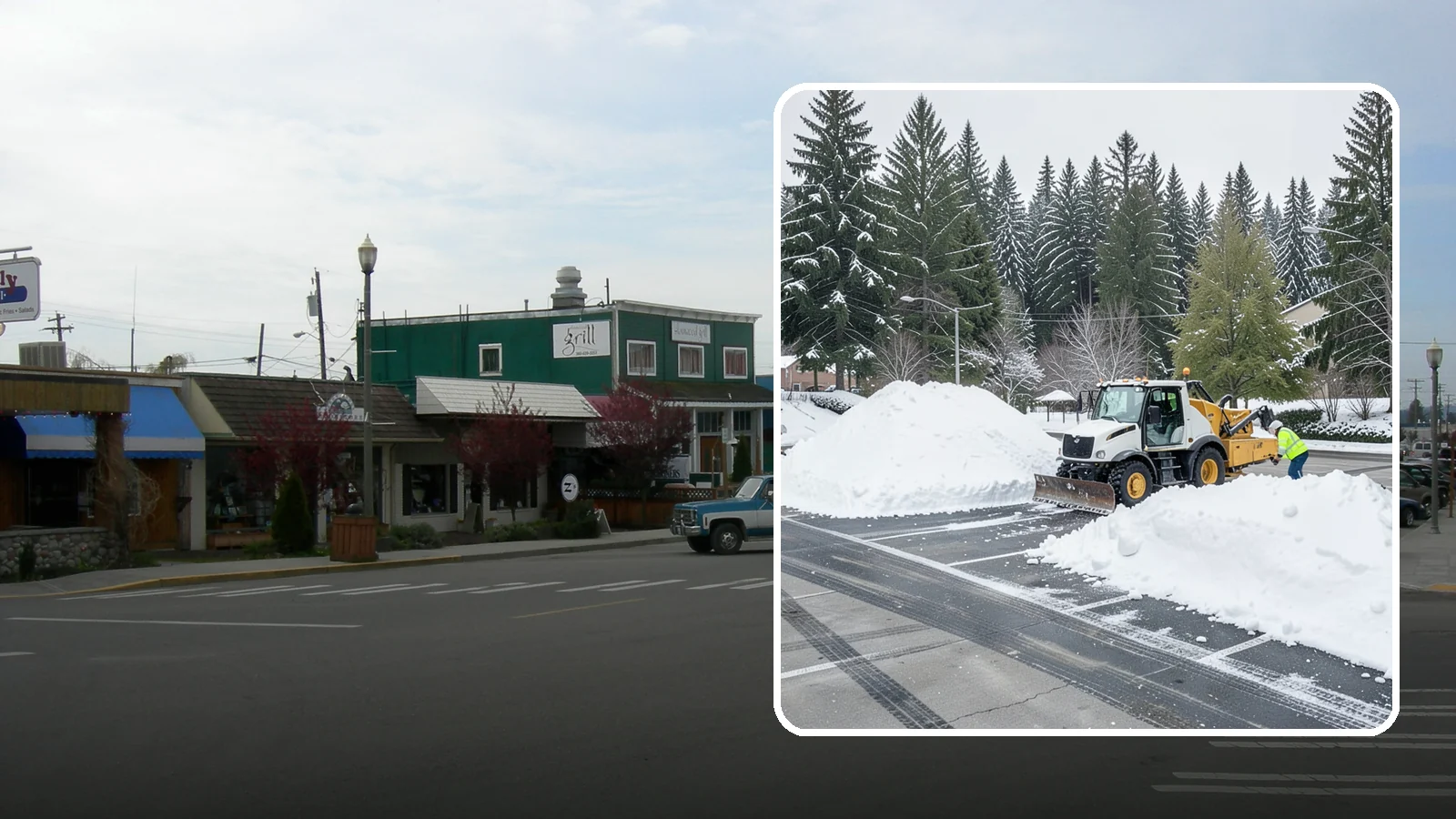 Parking Lot Snow Relocation in Stanwood, Snohomish County, WA - We reposition plowed snow into out-of-the-way piles so your lot stays open and safe.