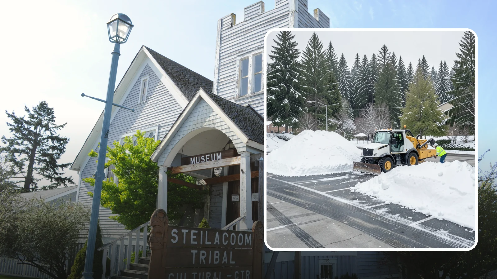 Parking Lot Snow Relocation in Steilacoom, Pierce County, WA - We reposition plowed snow into out-of-the-way piles so your lot stays open and safe.