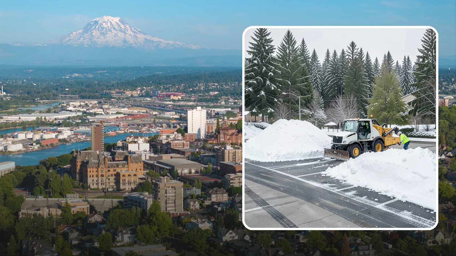 Parking Lot Snow Relocation in Tacoma, Pierce County, WA - We reposition plowed snow into out-of-the-way piles so your lot stays open and safe.