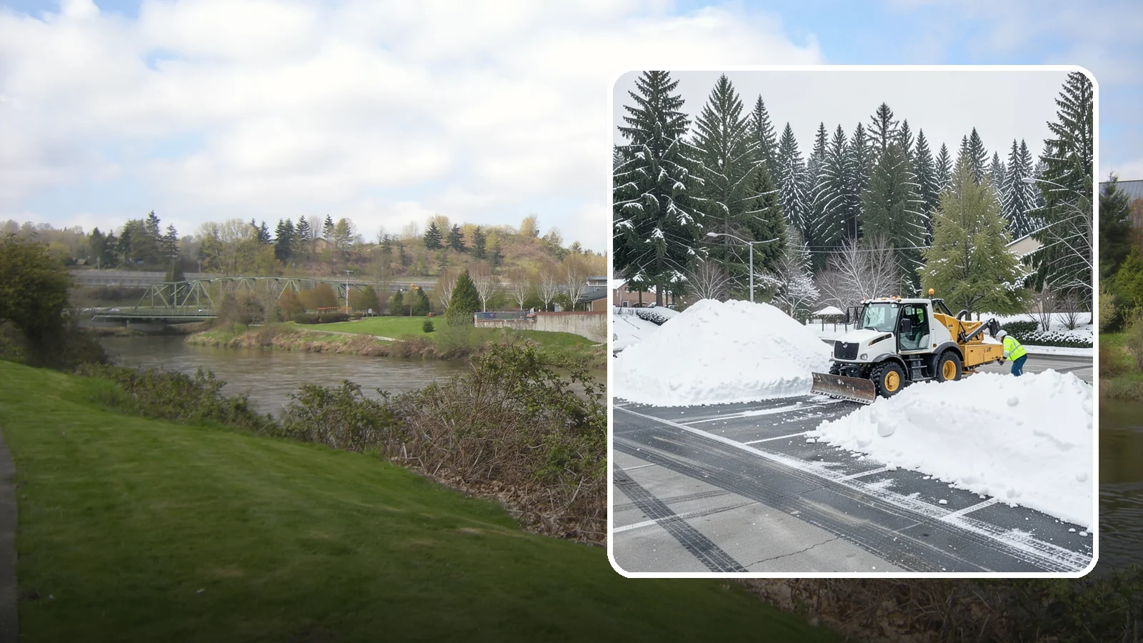 Parking Lot Snow Relocation in Tukwila, King County, WA - We reposition plowed snow into out-of-the-way piles so your lot stays open and safe.