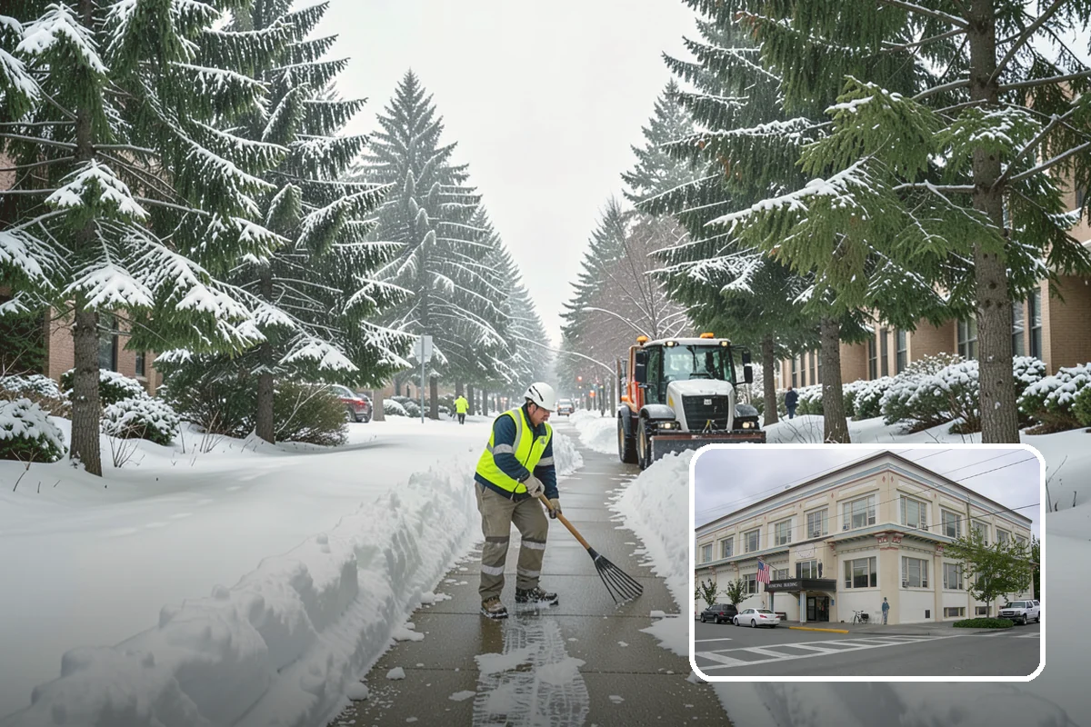 Parking Lot Snow Removal in Anacortes, Skagit County, WA - Complete surface coverage including tight corners