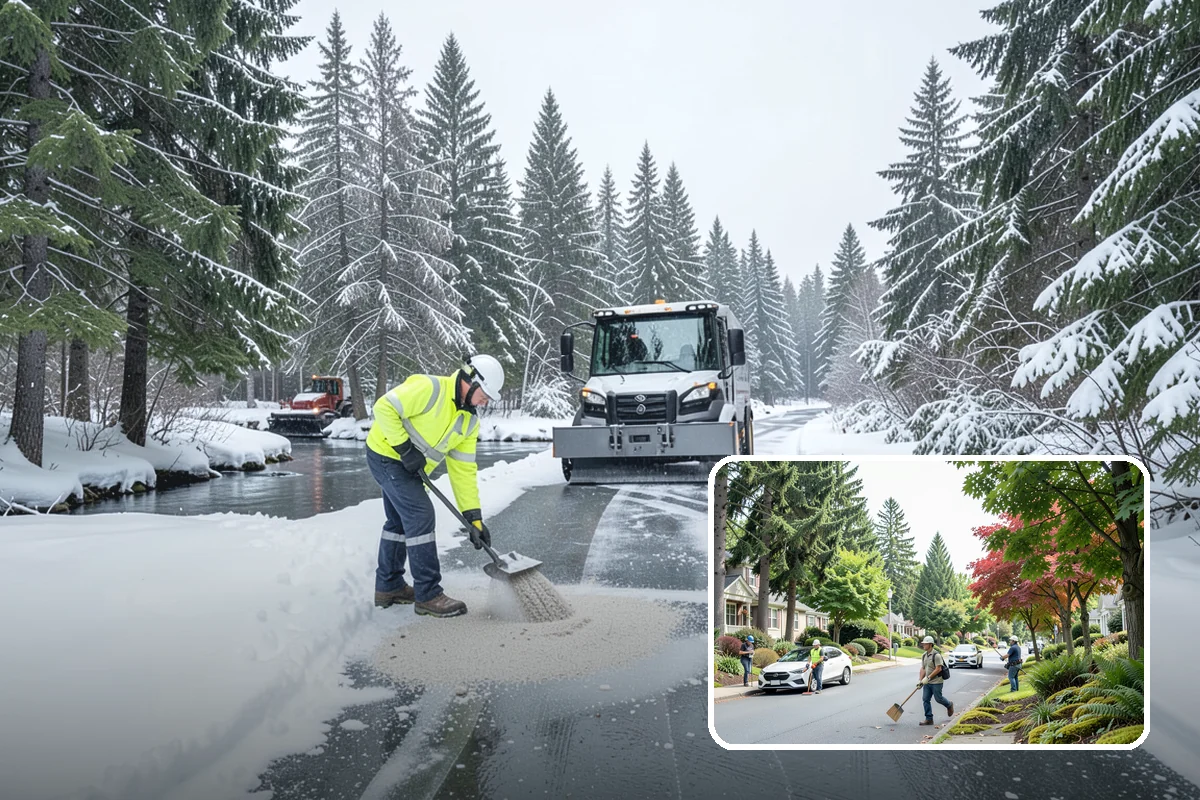 Parking Lot Snow Removal in Beaux Arts Village, King County, WA - Complete surface coverage including tight corners