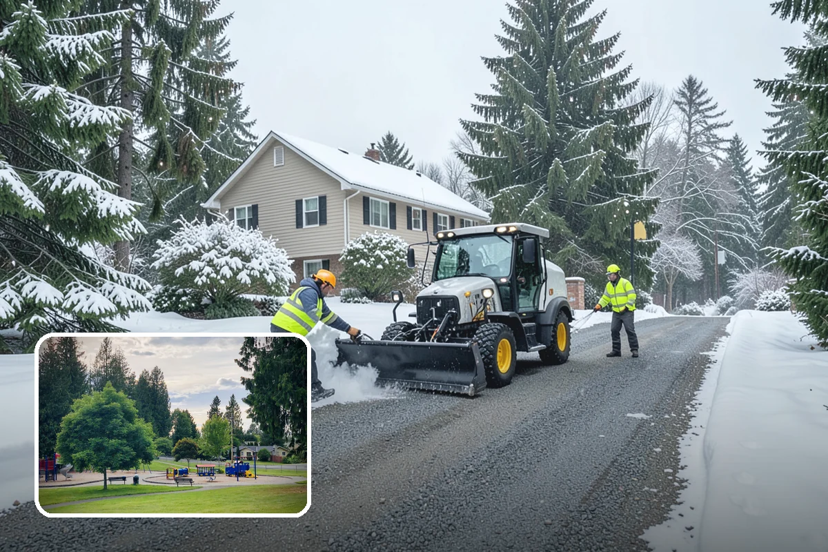 Parking Lot Snow Removal in Bonney Lake, Pierce County, WA - Complete surface coverage including tight corners