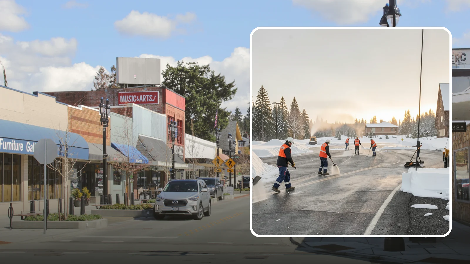 Parking Lot Snow Removal in Bothell, King County, WA - We handle the full cycle of clearing, treating, and hauling snow from commercial lots across Western Washington.