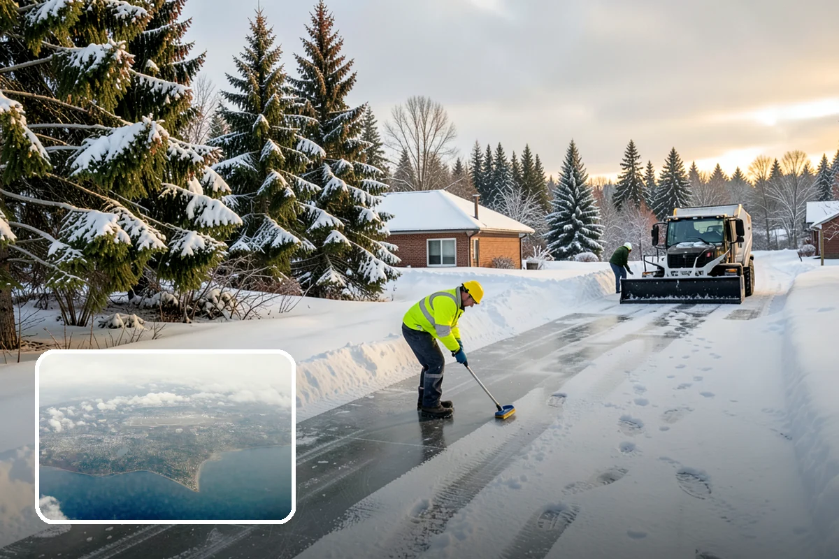 Parking Lot Snow Removal in Burien, King County, WA - Complete surface coverage including tight corners