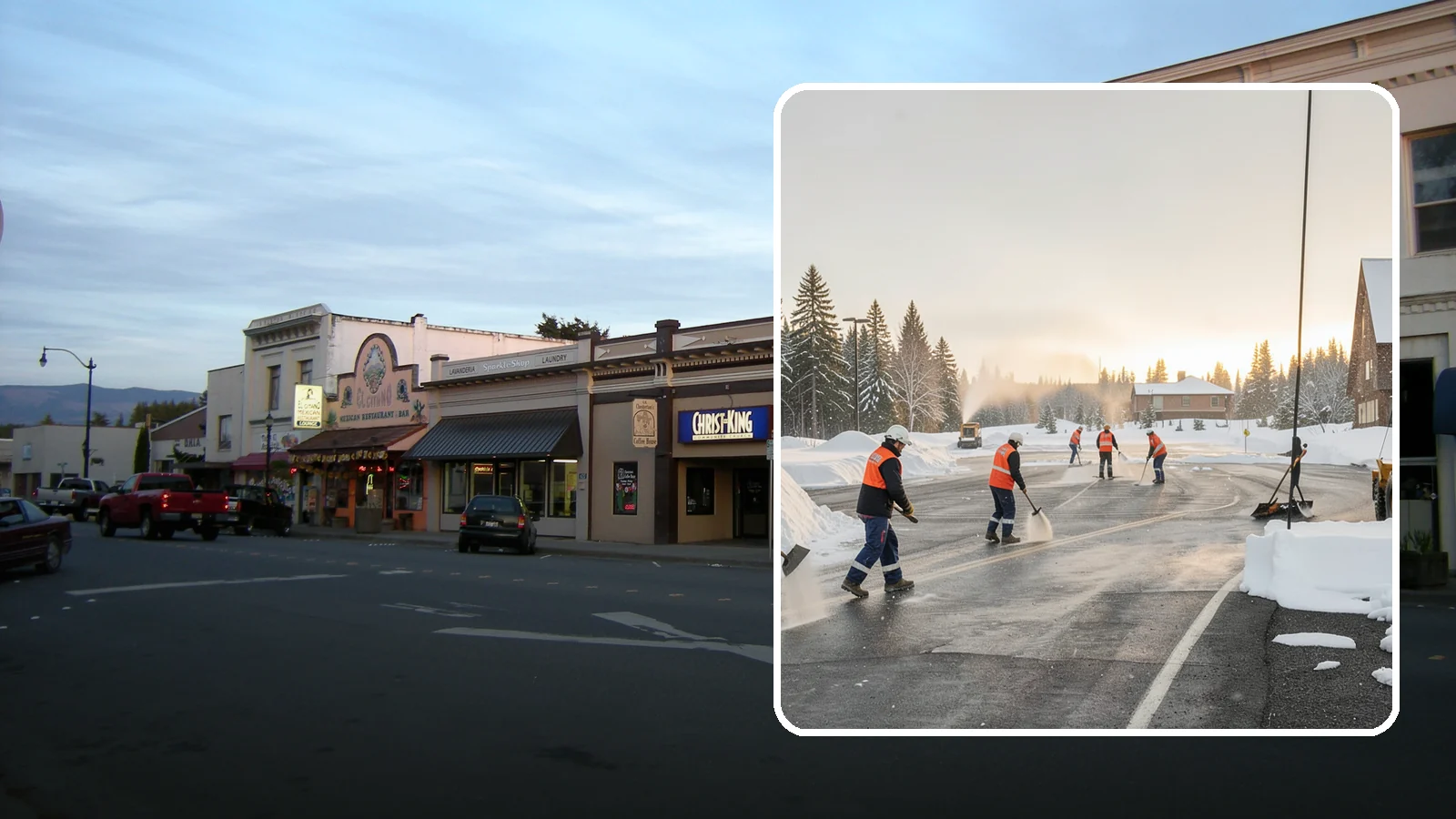 Parking Lot Snow Removal in Burlington, Skagit County, WA - We handle the full cycle of clearing, treating, and hauling snow from commercial lots across Western Washington.