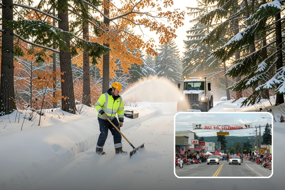 Parking Lot Snow Removal in Carnation, King County, WA - Complete surface coverage including tight corners