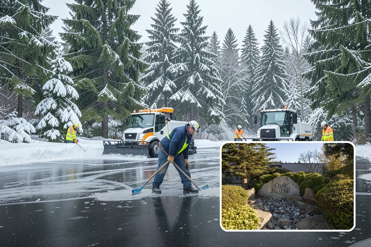 Parking Lot Snow Removal in Clyde Hill, King County, WA - Complete surface coverage including tight corners