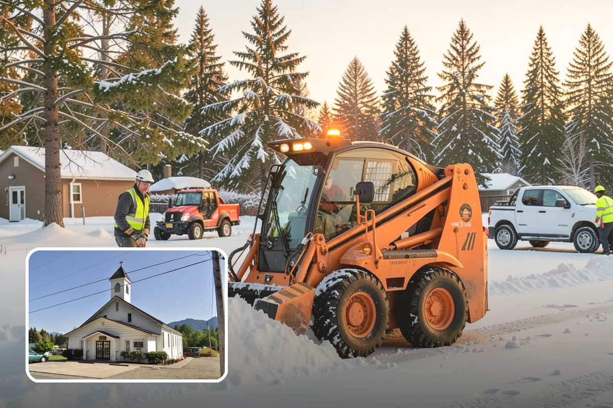 Parking Lot Snow Removal in Concrete, Skagit County, WA - Complete surface coverage including tight corners