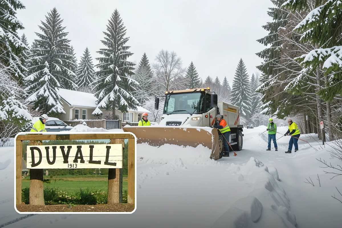 Parking Lot Snow Removal in Duvall, King County, WA - Complete surface coverage including tight corners