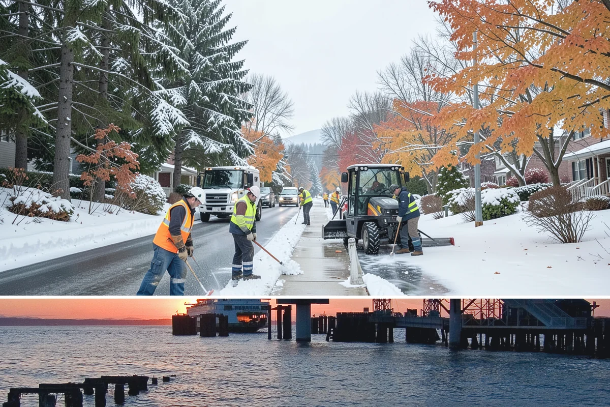 Parking Lot Snow Removal in Edmonds, Snohomish County, WA - Schedule coverage from late fall through early spring when convergence-zone snow can hit the lowlands.