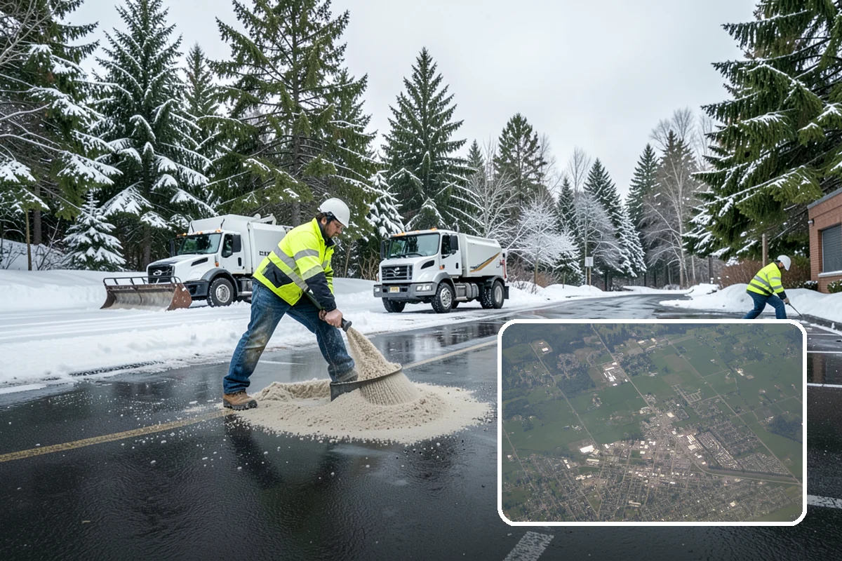 Parking Lot Snow Removal in Enumclaw, King County, WA - Complete surface coverage including tight corners