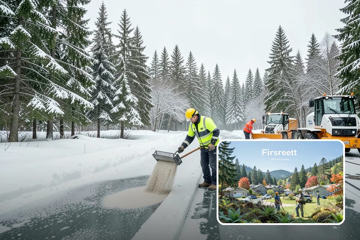 Parking Lot Snow Removal in Fircrest, Pierce County, WA - Complete surface coverage including tight corners