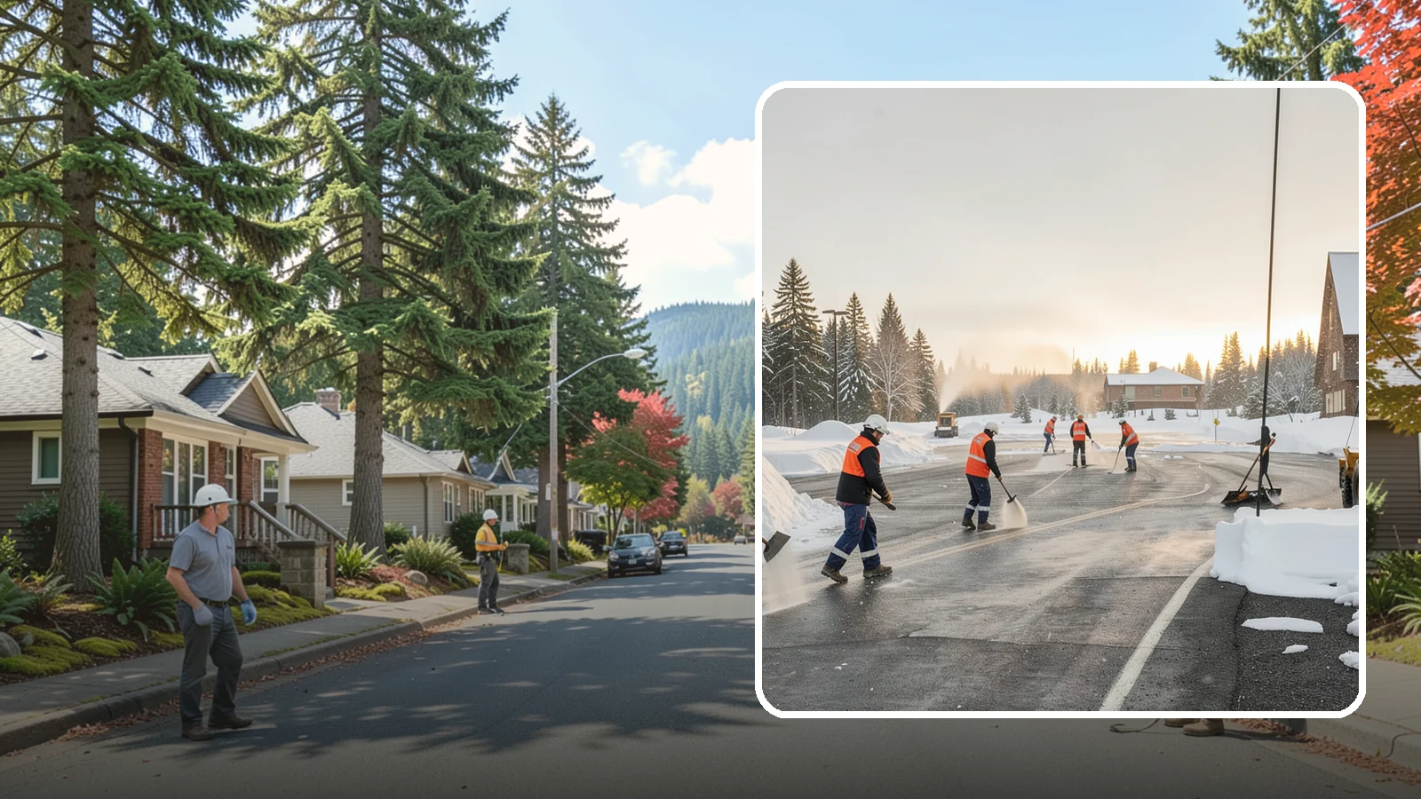 Parking Lot Snow Removal in Hunts Point, King County, WA - We handle the full cycle of clearing, treating, and hauling snow from commercial lots across Western Washington.