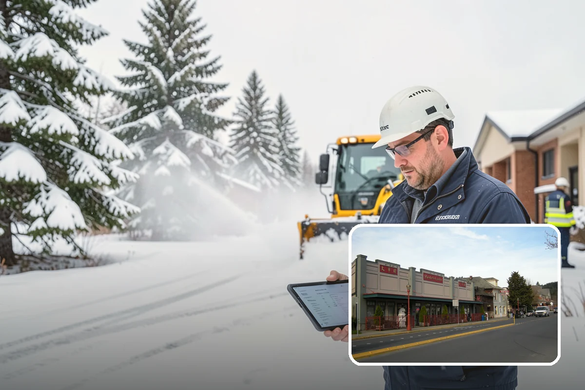 Parking Lot Snow Removal in Issaquah, King County, WA - Complete surface coverage including tight corners