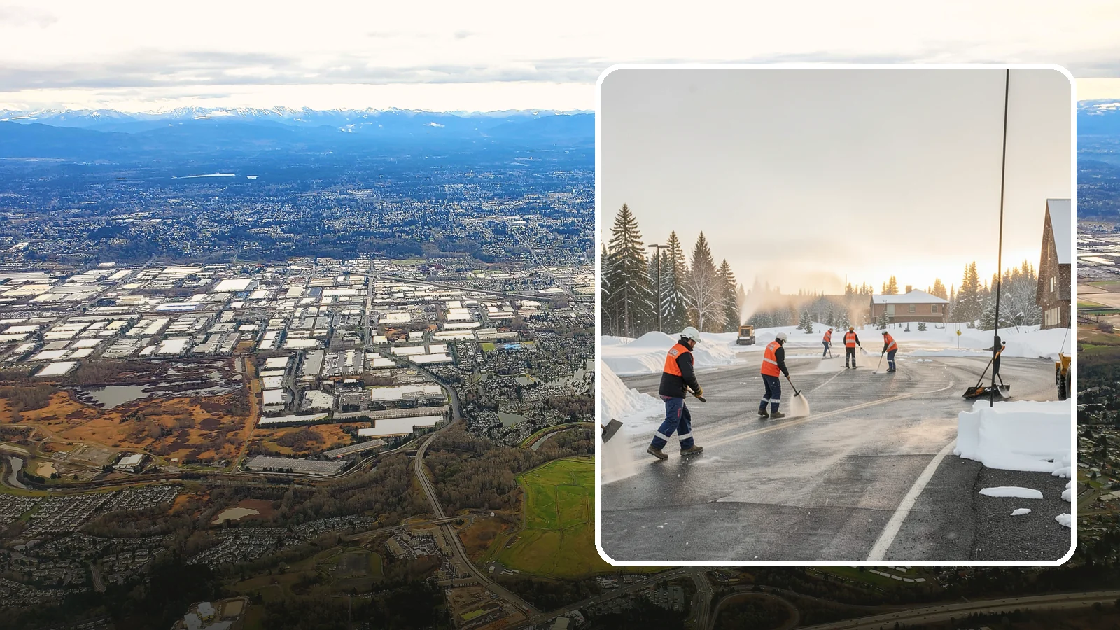 Parking Lot Snow Removal in Kent, King County, WA - We handle the full cycle of clearing, treating, and hauling snow from commercial lots across Western Washington.