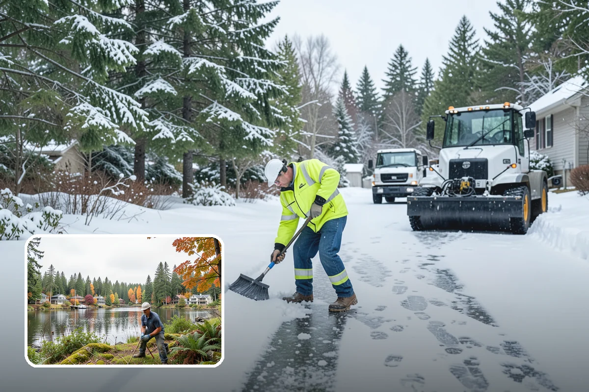 Parking Lot Snow Removal in La Conner, Skagit County, WA - Complete surface coverage including tight corners