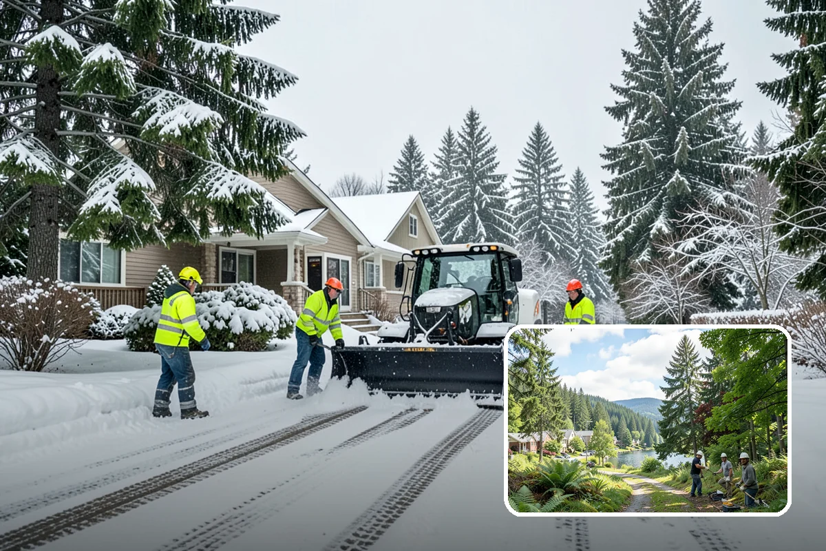 Parking Lot Snow Removal in Lake Forest Park, King County, WA - Complete surface coverage including tight corners