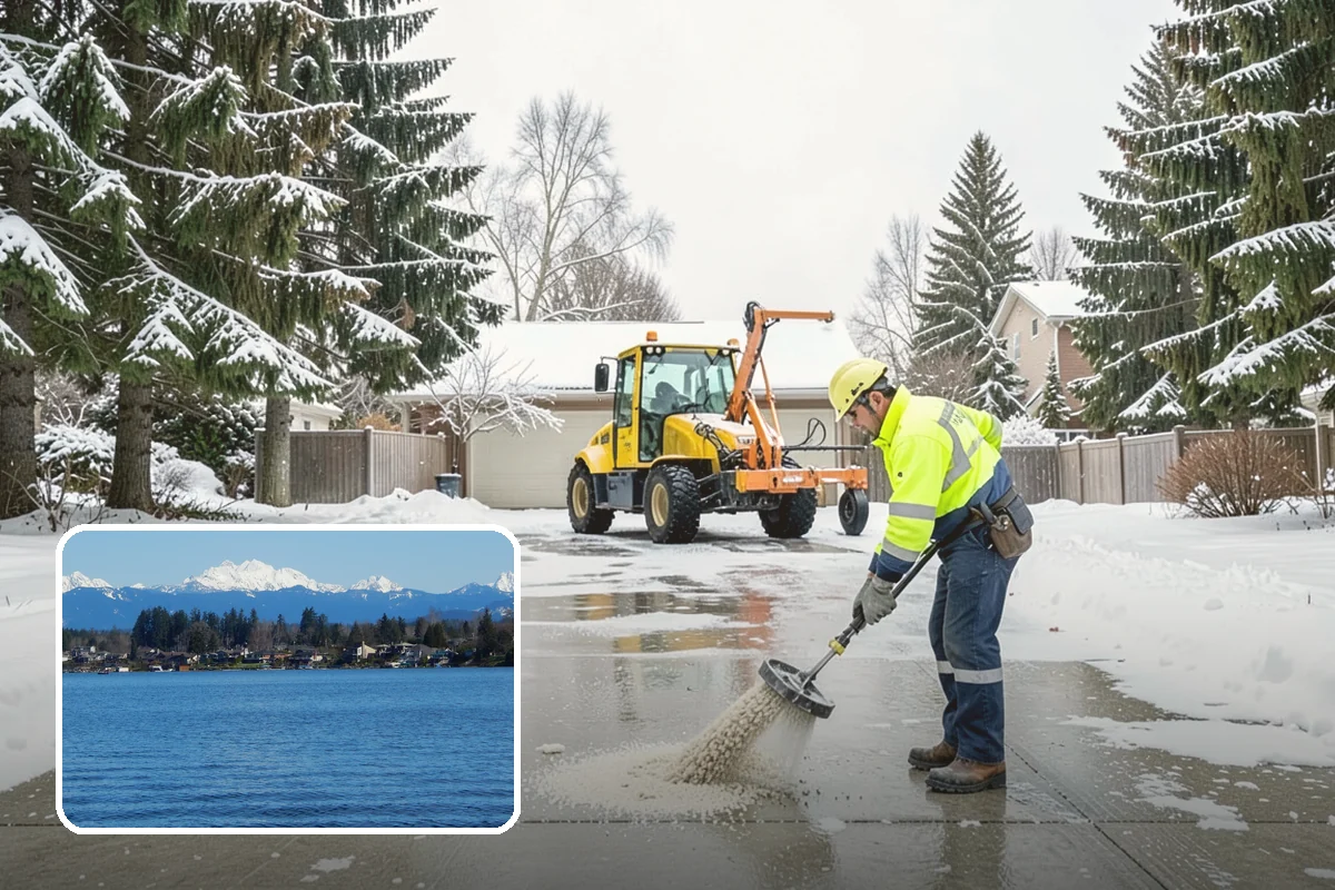 Parking Lot Snow Removal in Lake Stevens, Snohomish County, WA - Complete surface coverage including tight corners