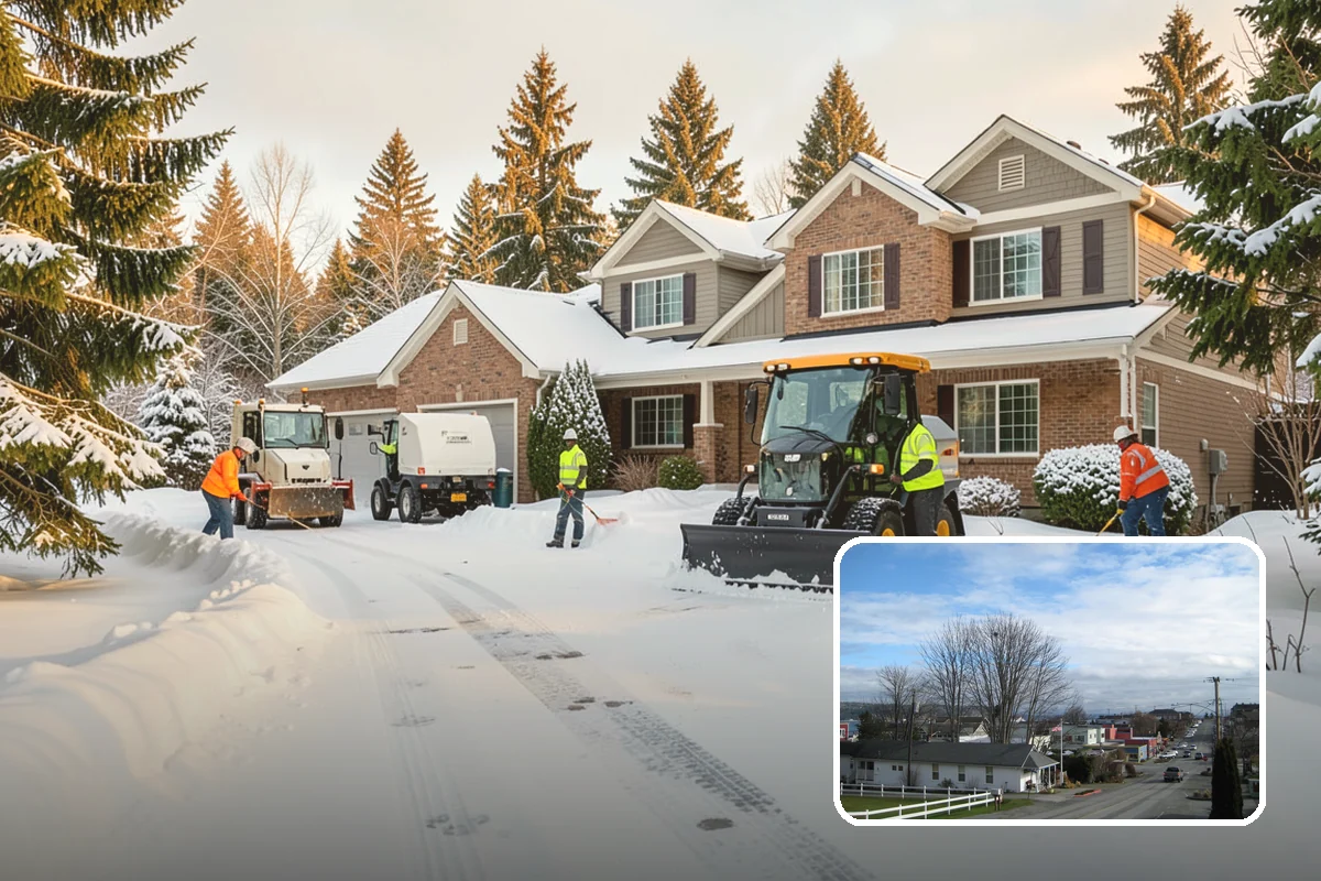 Parking Lot Snow Removal in Langley, Island County, WA - Complete surface coverage including tight corners